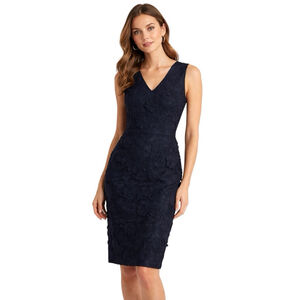 Sea New York Navy Blue 3-D Floral Lace V-Neck Sheath Dress Sleeveless Size 6